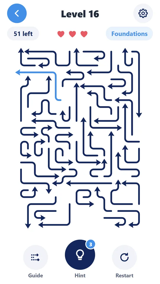 ArrowFlow gameplay: an arrow escaping a dense board