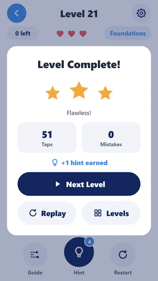 ArrowFlow level complete screen with three stars
