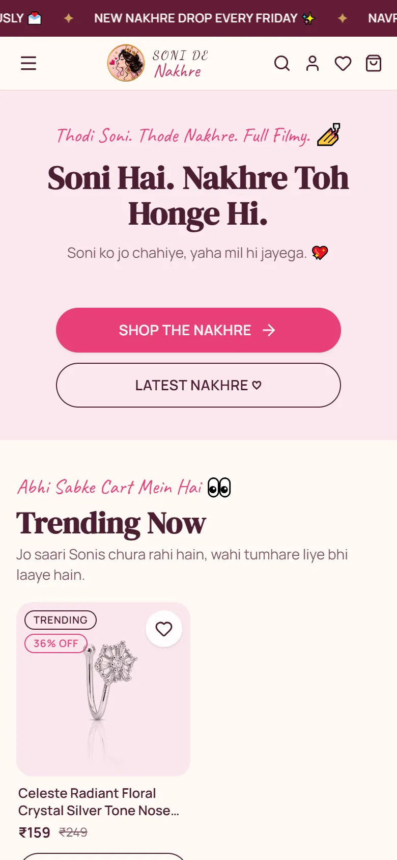 Screenshot of the Soni De Nakhre homepage on a mobile phone