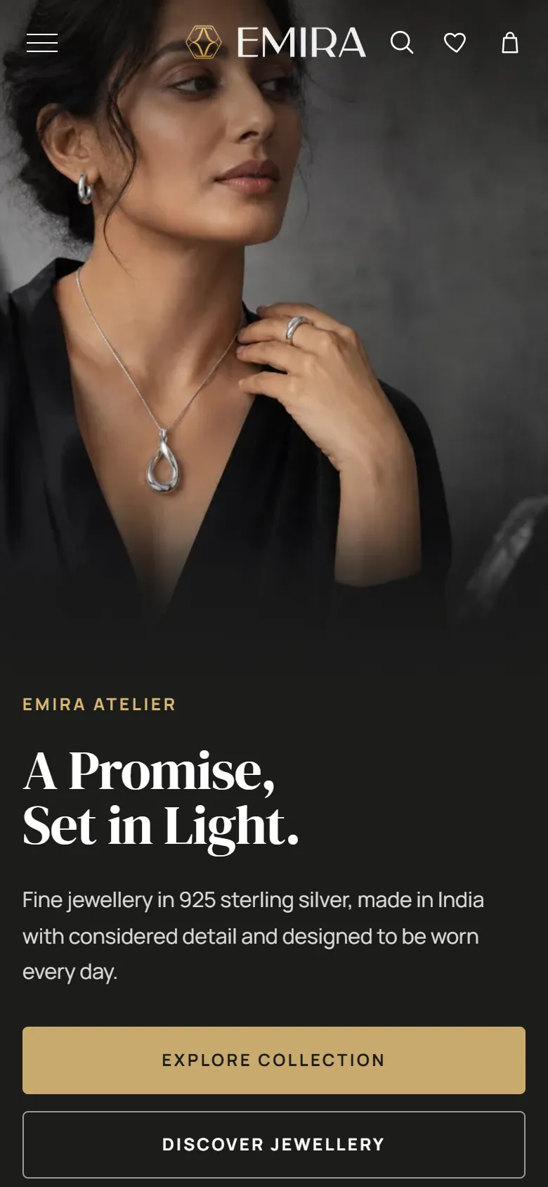 Screenshot of the EMIRA homepage on a mobile phone